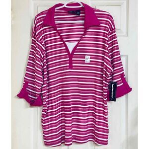 Nwt Bobbie Brooks Pink Long Sleeve Striped Pattern Collared Top Size 2XL